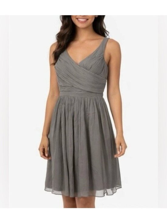 David's Bridal Dresses & Skirts - David's Bridal women's Gray chiffon cocktail bridesmaid flare Mini dress size 14